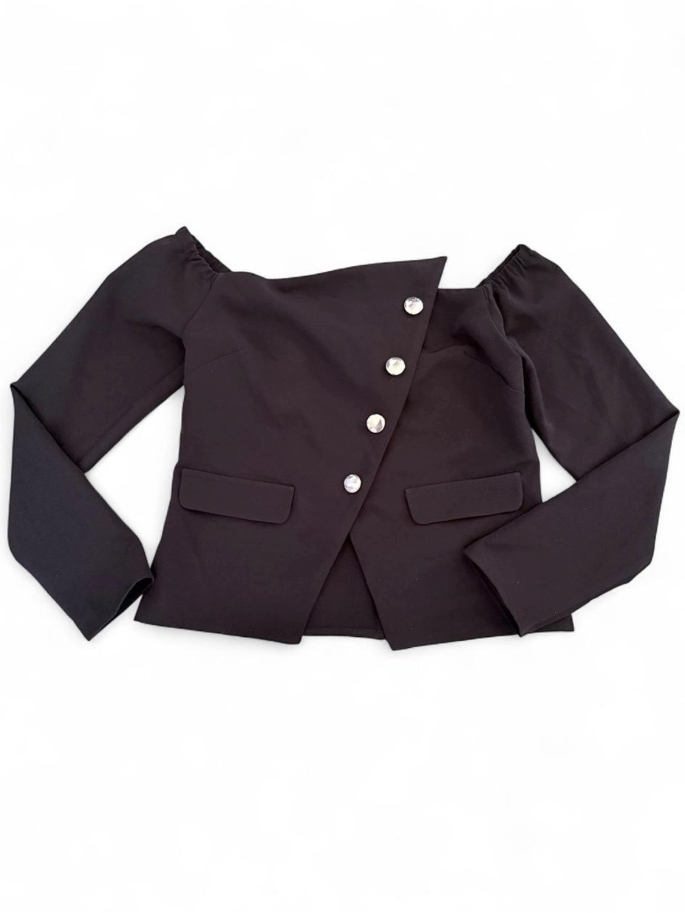 Off-Shoulder Black Button-Front Women's Jacket